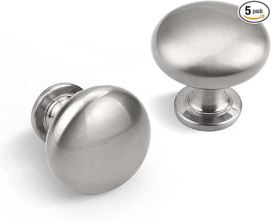 5 Pack Brushed Nickel Kitchen Cabinet Knobs, 1-3/16 Inch(29.5mm) Satin Nickel Drawer Knobs,Solid Round Dresser Knobs Dresser Drawer Handles, Modern Knobs for Dresser Drawers