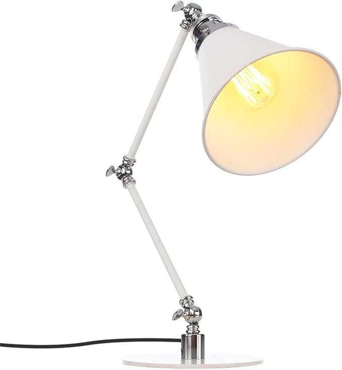 Makeup Vintage Desk Lamp, Industrial Metal Task Table Lamp with Adjustable Swing Arm, Bedroom Bedside Night Light Cafe Antique Reading Lighting,White