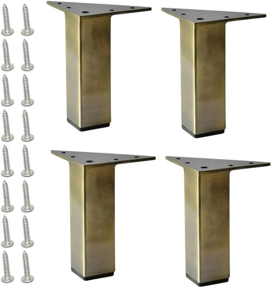 Antique Brass 5 Inch Square Metal Furniture Legs Sofa Couch Cabinet Feet Replacement Bookcase Bathroom Vanity Legs Set of 4 pc