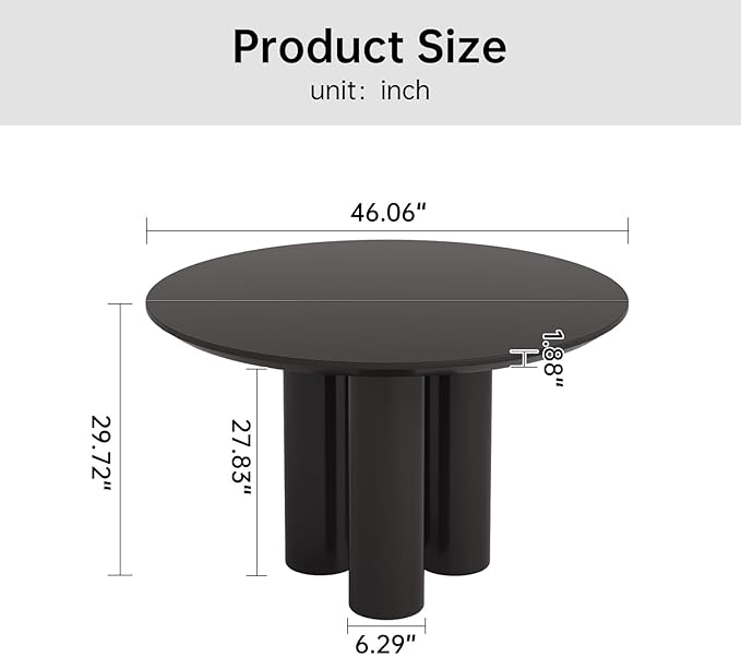 46.06" Round Dining Table for 2-4 Person, Circular Black Kitchen Table, Modern Dining Room Table for Kitchen, Living Room, Bar, Space Saving, Table Only