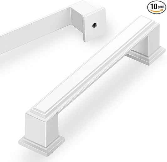 Lardmon 10 Pack 3.75 Inch(96mm) Hole Center Matte White Modern Cabinet Pulls Kitchen Cabinet Handles Kitchen Cabinet Hardware Timeless Drawer Pulls for Dresser Cupboard Wardrobe, Matte White(3.75x10)