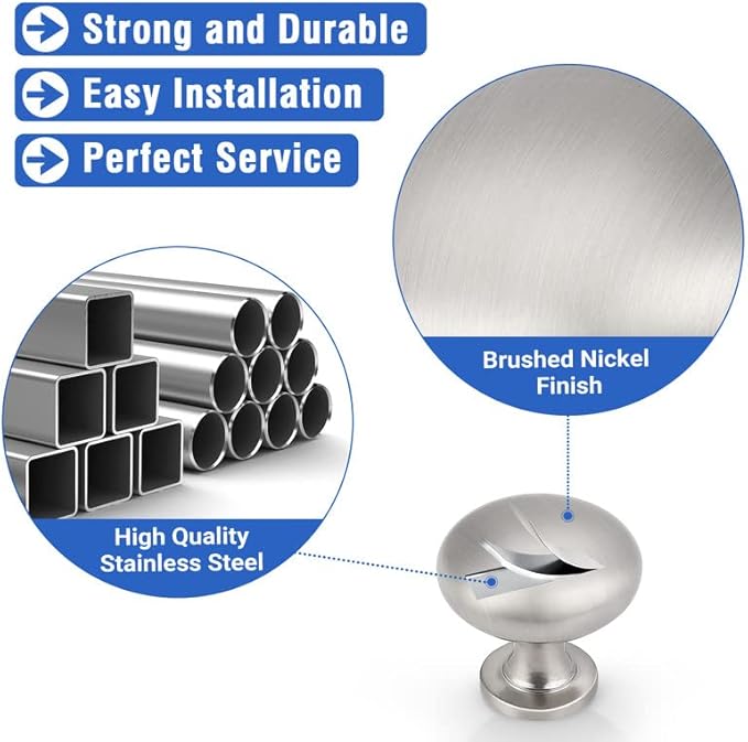 100 Pack Brushed Nickel Cabinet Knobs,Satin Nickel Drawer Knobs Dresser Knobs,Solid Round Kitchen Cabinet Pulls for Dresser Drawers,1-3/16 Inch(29.5mm) Drawer Pulls