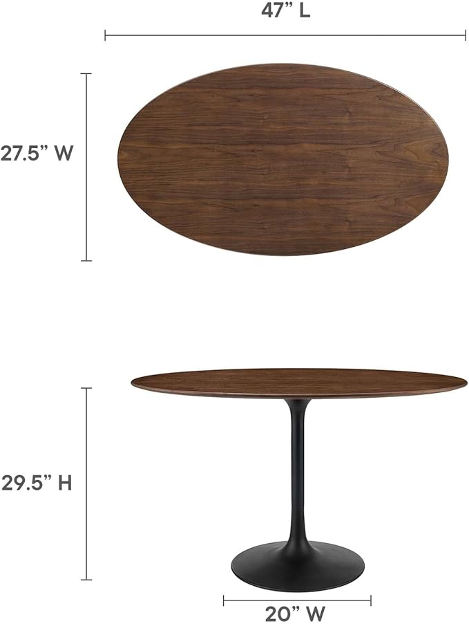 Modway Lippa 48" Oval-Shaped Mid-Century Modern Dining Table with Walnut Top and Black Base