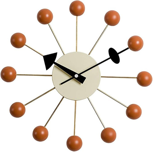 SHISEDECO Mid Century Retro Design Painted Solid Wood Non Ticking Decorative Modern Silent Wall Clocks for Home, Kitchen, Living Room, Office etc. (Ball Clock in Orange)