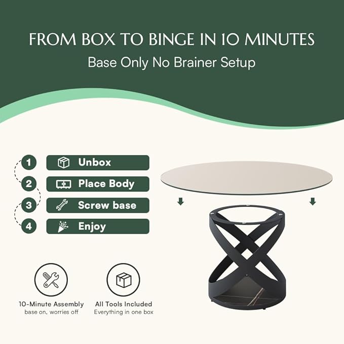 POVISON 59" Modern Round Dining Table, Glass Round Kitchen Table for 6, Glass Dining Room Table Top with Black X Carbon Steel Base for Dining Room (Dining Table Only)