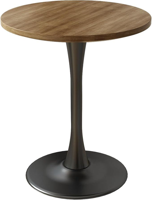 Brown Round Dining Table Wood Circle Tulip Table Mid Century Modern Farmhouse Kitchen Tables 2 People Small Places Living Room Cafe, 24 inch