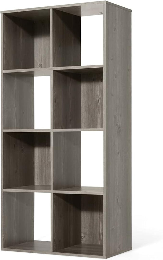 CAPHAUS Sturdy Room 11-Inch Cube Storage Organizer Shelf, with Thick Exterior Edge, Storage Shelf Divider w/Back, Bookcase, 8-Cube, Rustic Grey Oak