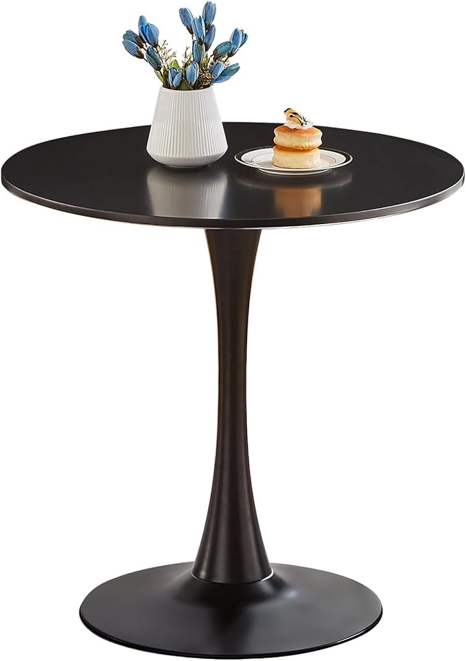 Round Dining Table 27.5" Black Tulip Table with Pedestal Base for 2-4 People Small Space - Kitchen Living Room Cafe