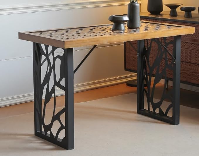 Table Legs 28 inch, Metal Dining Table Base, Heavy Duty Desk Legs,Industrial Modern Furniture Legs Set of 2 with Laser Engraving Design (A)