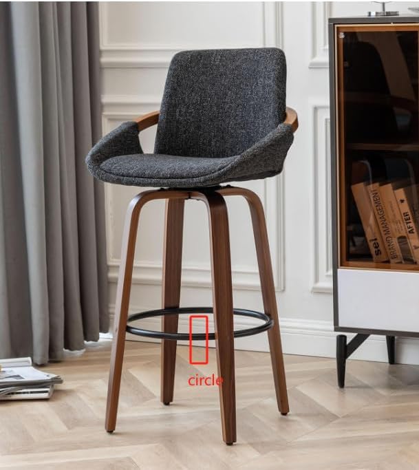 LUNLING 25.6" Counter Height Bar Stools Set of 3 Mid Century Modern Retro Bar Chairs Charcoal Darkgray Linen Look Fabric Upholstered and Walnut Wood Frame Barstools for Home Bar Furniture
