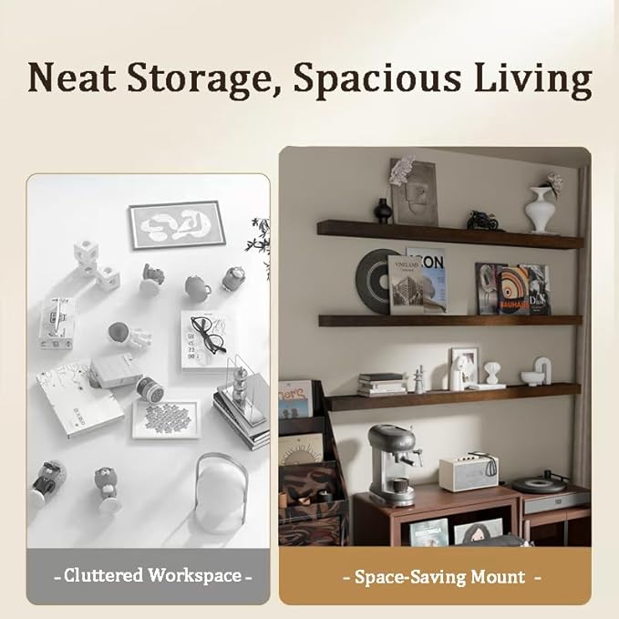 Floating Shelves for Wall, 72 Inch Extra Long Walnut Wall Shelves, Set of 3, Hanging Invisible Brackets Floating Shelves for Living Room,Bedroom,and Kitchen