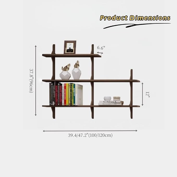 Mid-Century L-Shaped Floating Wall Shelf, 3-Tired Wood Wall Mounted Bookcase, Creative Grid Display Shelf for Indoor, Cafe(Natural,X-Large)