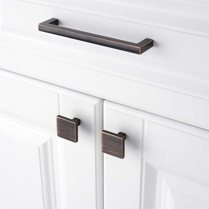 KOOFIZO 10 Pack Oil Rubbed Bronze Cabinet Knobs Bronze Drawer Knobs K03 Square Single Hole Cabinet Pulls for Cabinets Drawer Dresser Cupboard Bedroom Closet Bathroom
