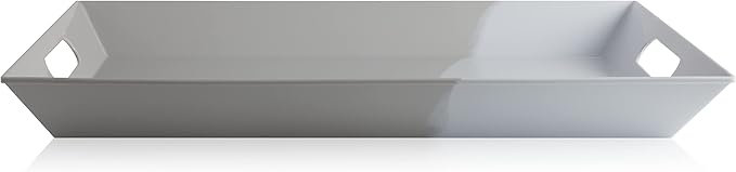 Melamine Serving Tray with Handles, Chip and Break-Resistant, Durable and Kid-Friendly Food Tray for Indoor and Outdoor, Dishwasher Safe (Silver/Grey)