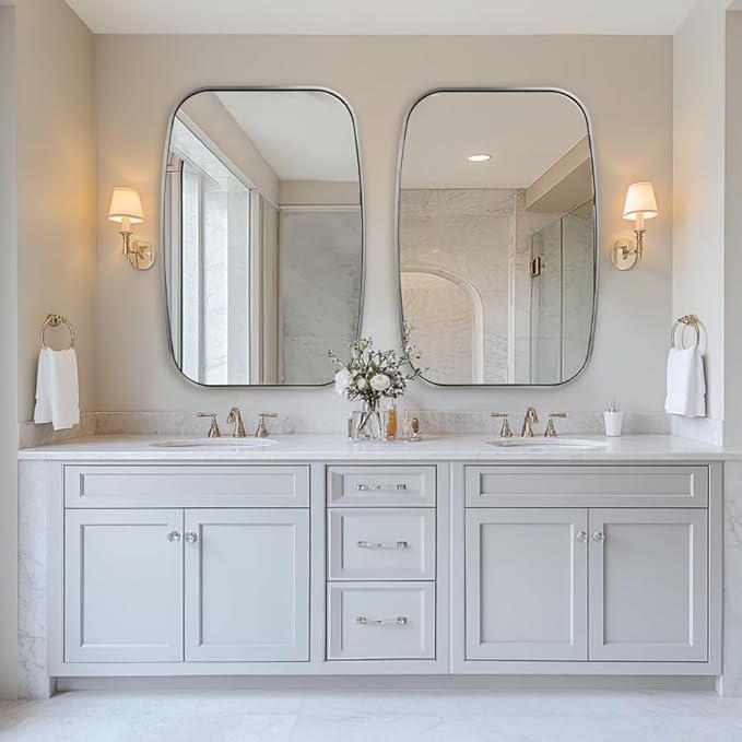 ANDY STAR Brushed Nickel Oval Bathroom Mirror for Over Sink, 28x36 Inch Bathroom Vanity Mirror with Unique Oblong Tube Metal Frame-Modern Clean Design with Anti-Rust Stainless Steel Frame