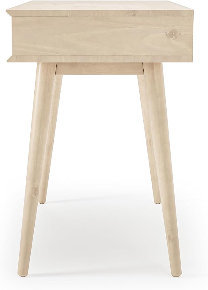 Camaflexi Mid-Century Modern Writing Desk / 35.83" W/Study Writing Table/Solid and Manufactured Wood/Natural Variations of Wood Grains/One Drawer/Partial Assembly, Light Oak