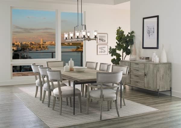 Hekman Furniture Rectangle Dining Table Gray Finish, Natural Mango Wood Spacious Workspace Top Extendable Design, Forged Iron Base & Frame Modern Dining Room Furniture Best for Home Decor