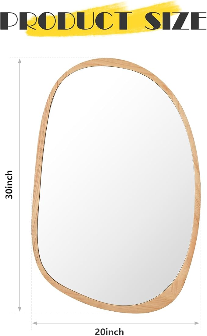 sawsile Irregular Wall Mirror,Nature Wood Asymmetrical 20X30” Modern Vanity Farmhouse Organic Mirror for Bathroom,Bedroom,Living Room,Washroom