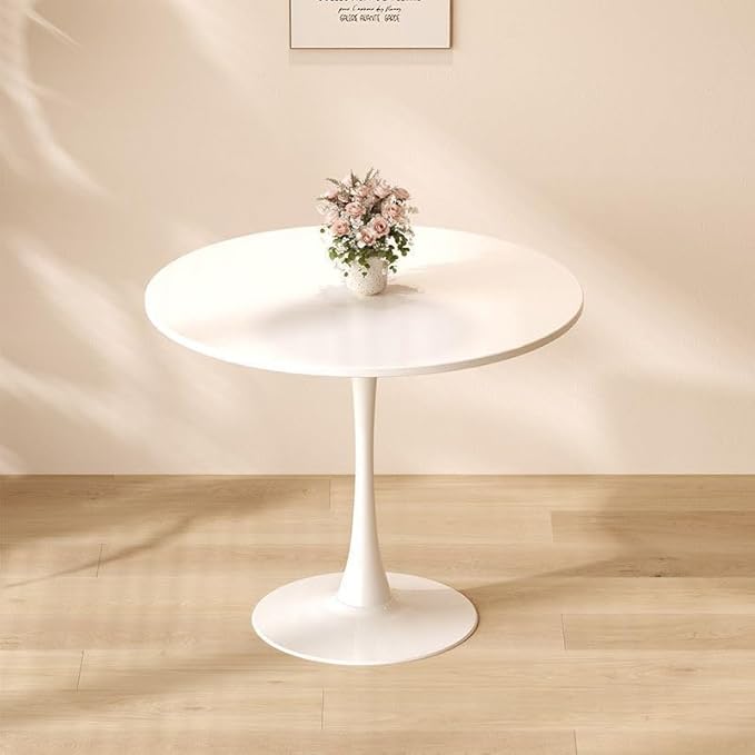Modern 31.5" Round Tulip Dining Table White Pedestal Table for 2–4 Small Kitchen Table Apartment Breakfast Nook Mid Century Style Compact Dining Room(No Chairs)
