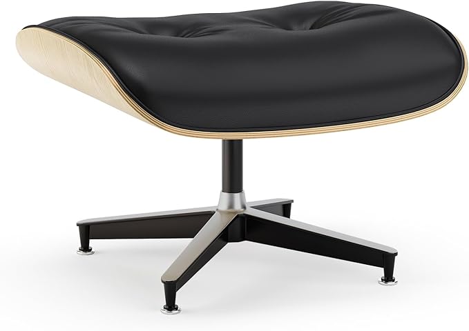 Top Cream White Grain Leather, Mid Century Chaise Lounge Chair and Ottoman, Modern Chair Classic Design, Walnut Wood, Heavy Duty Base Support for Living Room Office