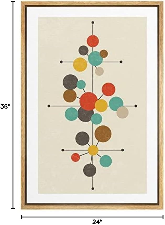 Woodrose Framed Canvas Print Wall Art Geometric Mid-Century Dot Collage Abstract Shapes Illustrations Modern Minimalist Chic Multicolor for Living Room, Bedroom, Office - 24"x36" Natural