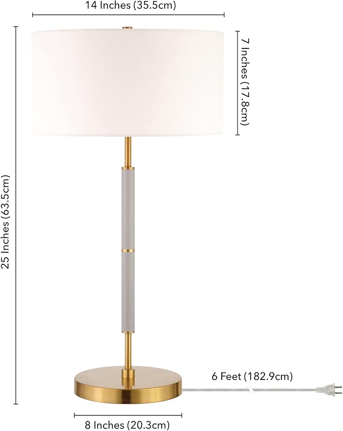 Henn&Hart 25" Tall 2-Light Table Lamp with Fabric Shade in Gray/Brass/White, Lamp, Desk Lamp for Home or Office