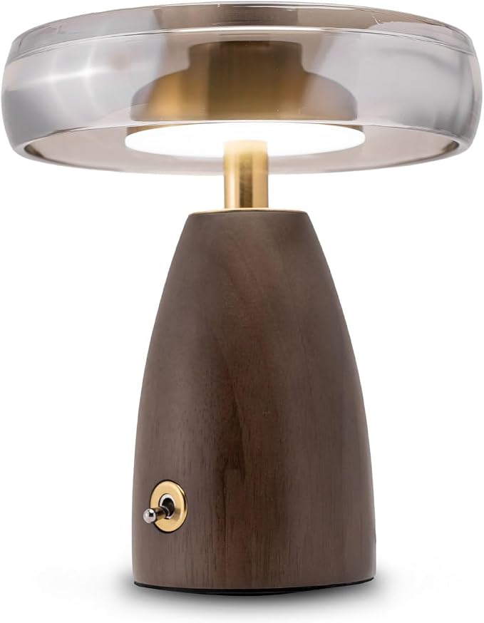 SEHNLICH Aesthetic 9” Table Lamp for Living Room, Bedroom, Bedside, Nightstand Lamp with Wood Base, Stained Glass Shade, 3 Color Temperature, Vintage Retro Mushroom Mid Century Modern Lamp, Desk Decor