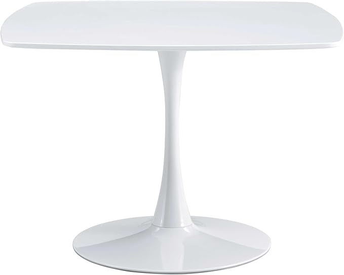 41.12 inches Square Dining Table for 4, Special Kitchen Table with Tulip Shape & Metal Pedestal Base, Mid Century Modern Bistro White Tulip Table for Kitchen, Small Space, Cafe