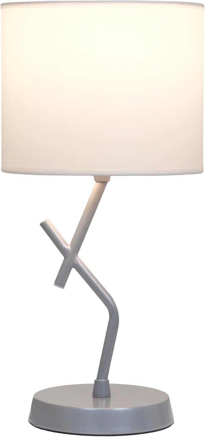 Simple Designs LT1172-SLV 17.13" Metal and Modern Abstract Table Lamp with Drum Fabric Shade, Bedroom, Office, Living Room, Dorm, Side Table, Silver