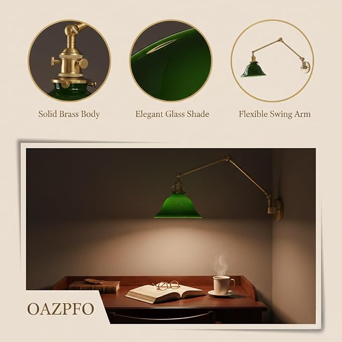 Wall Lamp Brass Swing Arm Wall Sconce Lighting, Industrial Adjustable Lamp, Vintage Reading Foldable Light Fixture Retro Long