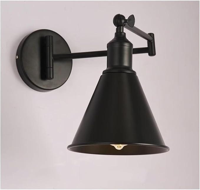 Folding Wall Lamp Retro Rocker Arm Wall Lamp Bedroom Bedside Lamp Iron Art Living Room Study Reading Wall Sconce Swing Arm Adjustable Vintage Wall Mount Light Sconce (Color : H-Black)