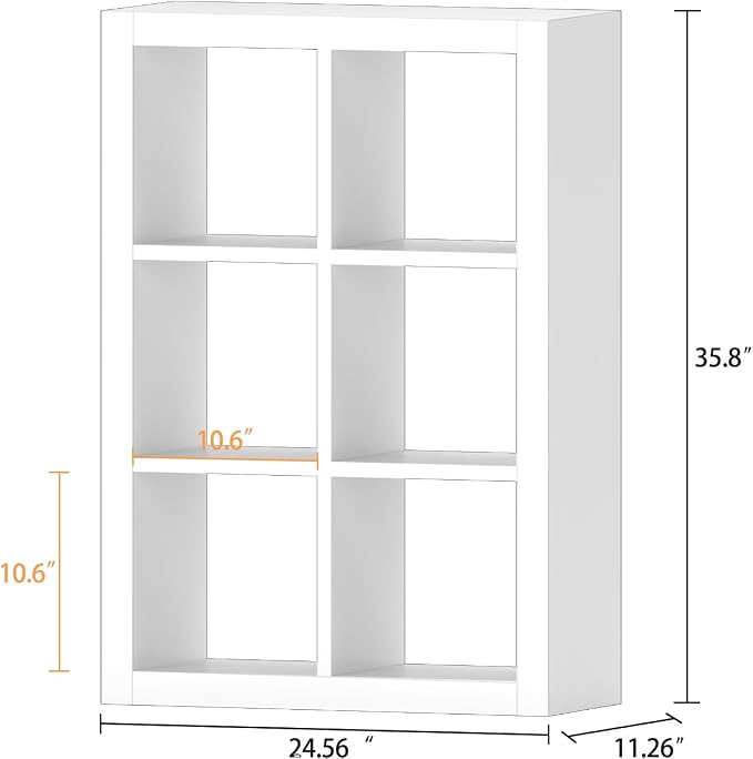 furtble 6 Cube Storage Organizer Bookshelf, 2-Pack Modern Wood Open Bookcase, Multifunctional Display Cubicle Shelf for Living Room, Bedroom, Home Office, White