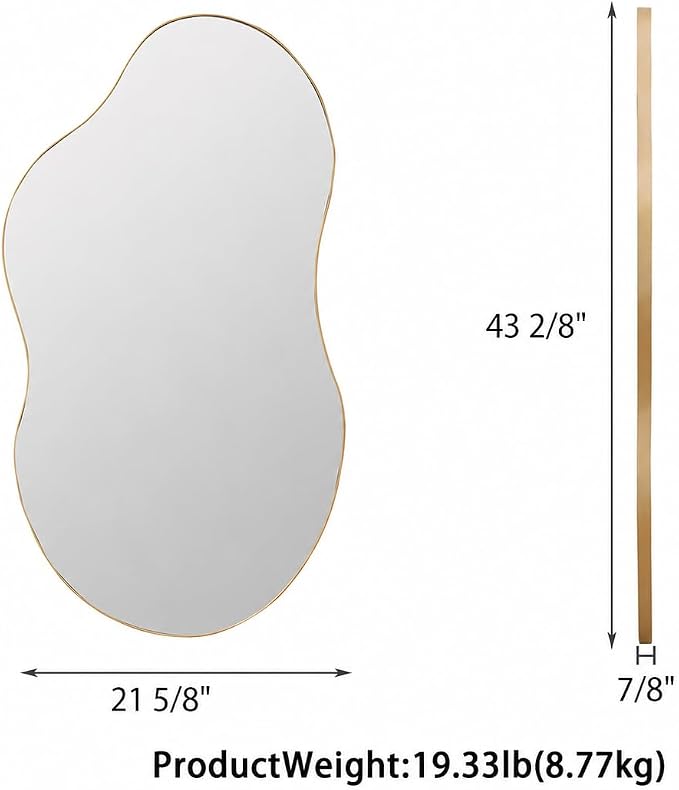 SHYFOY Large Irregular Wall Mirror Decorative, 22"x43" Antique-Gold Mirror for Wall Decor Wavy Accent Mirrors Asymmetrical for Living Room Bathroom Bedroom Entryway
