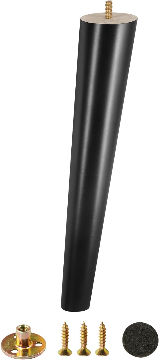 FoDau770 Black Rubber Wood Furniture Legs 16 Inches, 5/16" UNC Slant Tapered Wood Feet Mid Century Sofa Legs, Wooden Furniture Feet Replacement Parts for Cabinet Couch Dresser Chair Ottoman Table