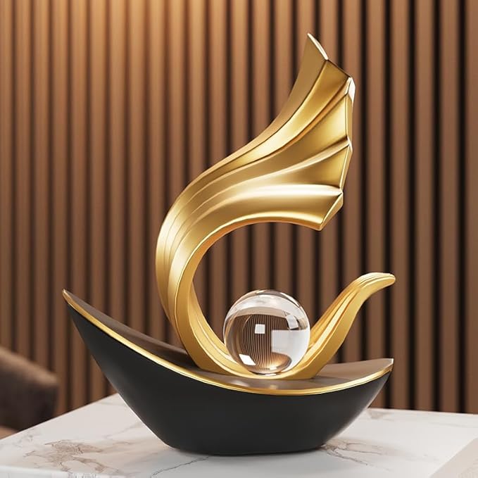 Modern Nautical Sailboat Sculpture | Abstract Art Boat Statue | Living Room, Coffee Table, TV Stand & Boat Bookshelf Deco (Black)