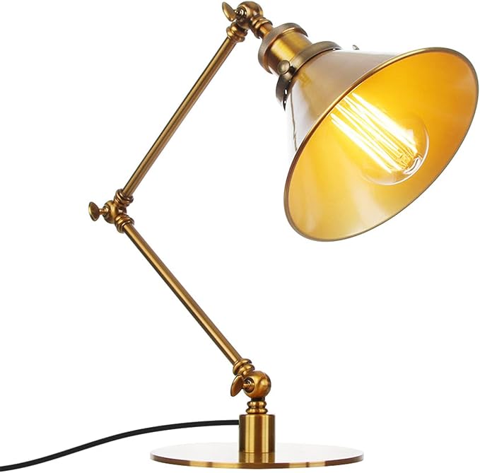 Makeup Vintage Desk Lamp, Industrial Metal Task Table Lamp with Adjustable Swing Arm, Bedroom Bedside Night Light Cafe Retro Reading Lighting,Gold