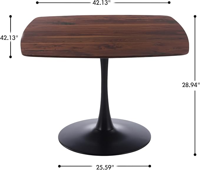 42 Inch Walnut Square Dining Table for 4-6 Person,Mid-Century Brown Tulip Table Kitchen Dining Table with MDF Tabletop and Pedestal Base for Home Kitchen