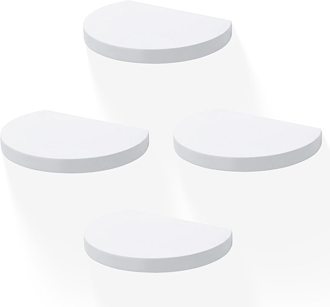 Small Wood Floating Shelves (4-Pack, 6-inch Diameter) - Round Sturdy Invisible Wall Mount Display for Small Plants,Toys,Bathroom,Living Room Storage & Modern Rustic Décor (White)