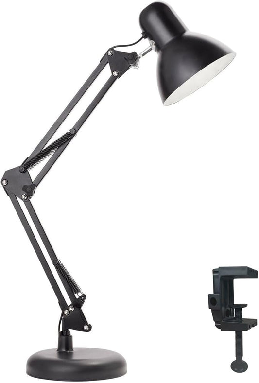 Newhouse Lighting 24-in. Wright Painted Black Metal Swing Arm Lamp with Weighted Base and Clamp NHDK-WR-BK, Tall Desk Lamp for Home Office or Home Improvement, Adjustable Office Desk Accessory