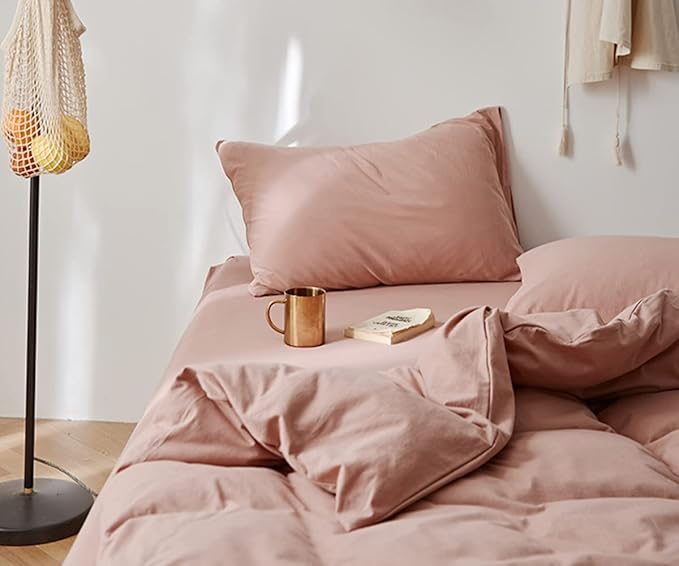 Omelas Cute Pink Duvet Cover King Size Blush Pink Solid Color Plain Bedding Set Modern Minimalist Style Soft Lightweight Microfiber Comforter Cover with Zipper Closure Corner Ties Gifts for Women Men