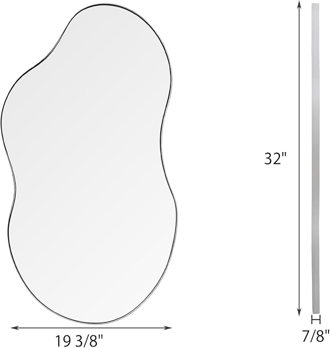 SHYFOY Decorative Wall Mirror Irregular, 32"x19" Silver Asymmetrical Mirrors for Wall Decor, Abstract Wavy Mirror Modern for Living Room Bathroom Bedroom Entryway