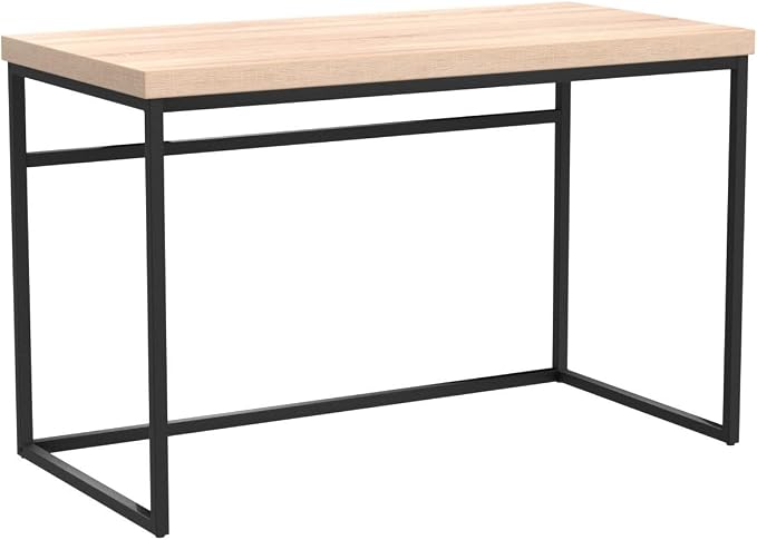 CENSI 47" Natural Oak Writing Computer Laptop PC Desk, Light Wood | Modern Industrial Writing Table, 1.6" Thick Wood Top, Sturdy Metal Frame, Home Office Workstation