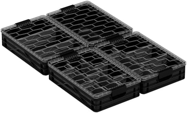 SIDIO Quarter Crate 4 Pack of Stackable Storage Bins - Organizer Bins with Dividers for Garage Organization, Home Storage - Heavy Duty Plastic Containers - 19.16” x 12.75”x 4.57” (Black)