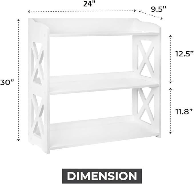 White Bookshelf, Small Bookshelf for Small Spaces, White Bookcase for Bedroom, Small Book Shelf Bedroom, Living Room and Office (White, 3 Tier)