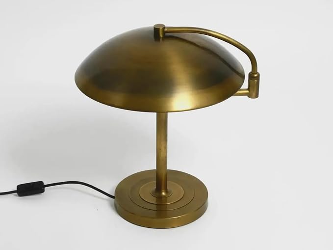 Mid Century Modern Brass Desk Lamp – 1950s Vintage Table Lamp with Dome Shade, Adjustable Swivel Arm, Heavy Solid Base, Retro Bedside Reading Light for Office, Living Room, Bedroom (Brushed Brass)