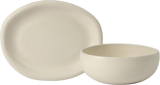 Bloomhouse - Two Time Oprah's Favorite Things Winner - Corsica Clay 2-Piece Serving Set – Oval Platter and Bowl in Sea Salt White, Durable Stoneware for Entertaining & Everyday Use