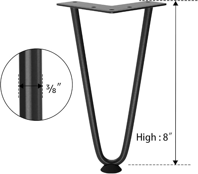 SMARTSTANDARD 8 Inch Heavy Duty Hairpin Furniture Legs, Metal Home DIY Projects for TV Stand, Sofa, Cabinet, etc with Rubber Floor Protectors Black 4PCS