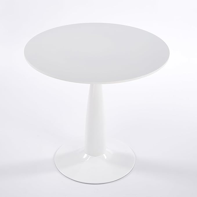 31.5 Inch Round Pedestal Dining Table for 4 to 6 Person Mid Century Modern Tulip Table MDF Top with Metal Base for Living Room Kitchen Office, White