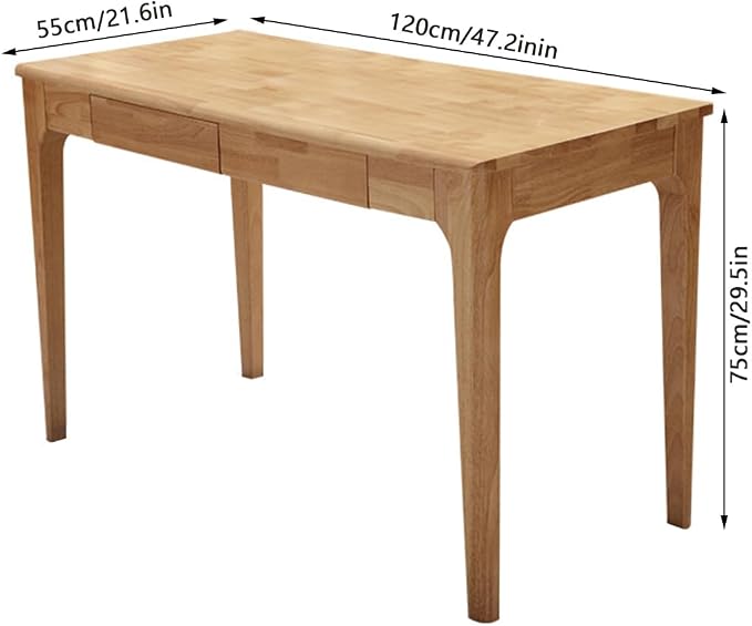 Solid Wooden Desk with Drawers, Small Writing Desk with Drawers for Computer, PC Desk for Work, Study or Gaming, Easy to Assemble
