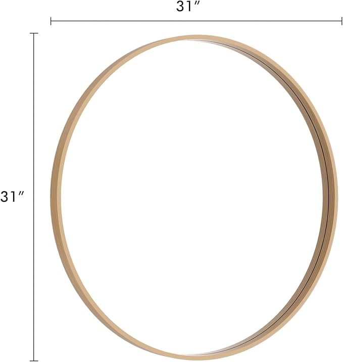 HOMECOOKIN Round Wood Mirror, 31" Round Bathroom Wall Mirror Circle Mirrors for Wall Decor, Vanity, Living Room, Bedroom, Entryway, Natural